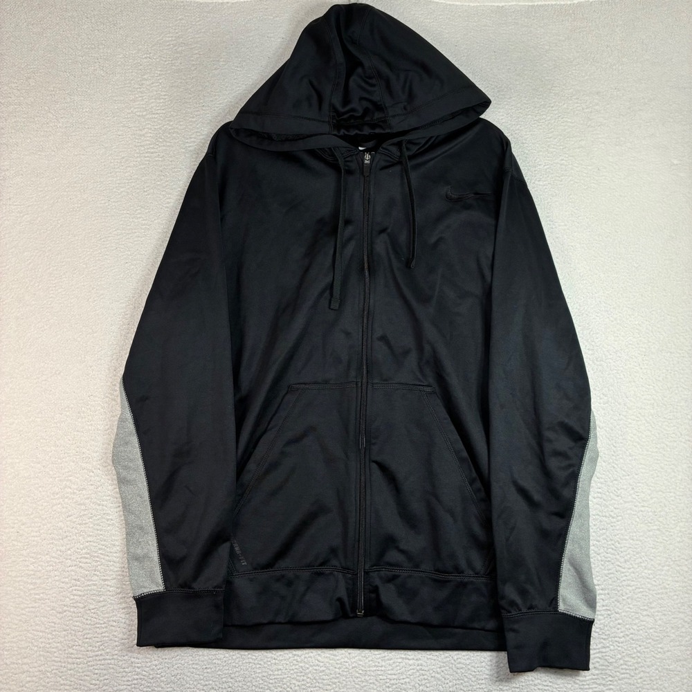 Nike Full Zip Hoodie Men XL Black Gray Jacket Therma Fit Drawstring Y2K